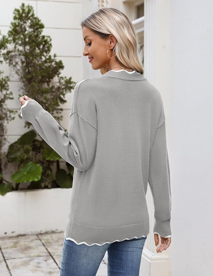 Zeagoo Women's 2026 Fall V Neck Sweater Casual Long Sleeve Lightweight Ribbed Knit Pullover Sweaters Dressy Casual Tops