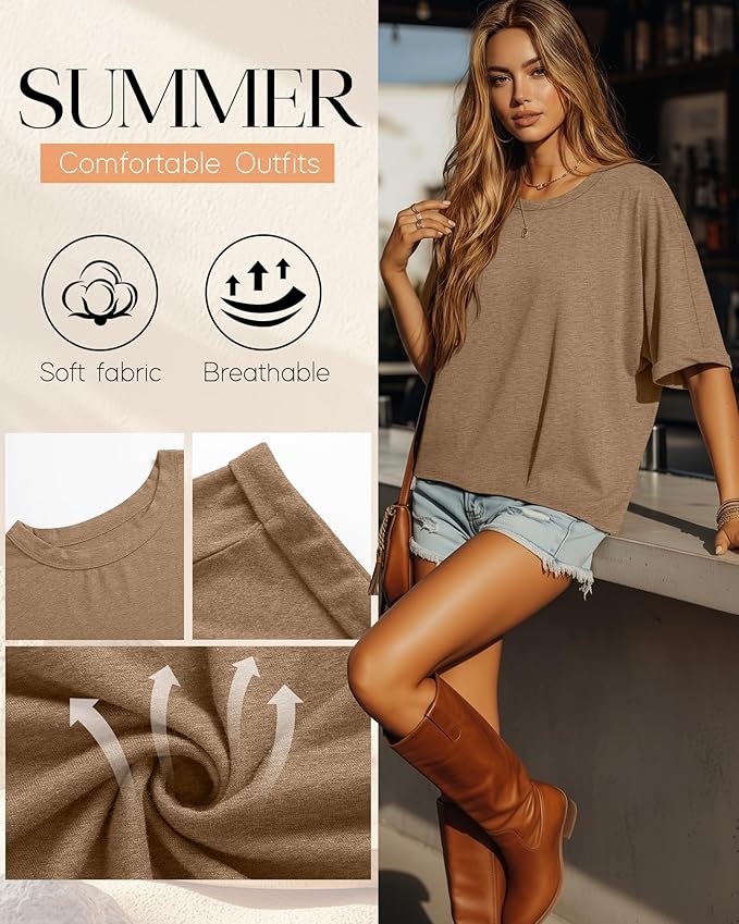 Riyiper 3 Pack Women's Oversized T-Shirt Half Sleeve Summer Tees Casual Loose Fit Crew Neck Basic Tops