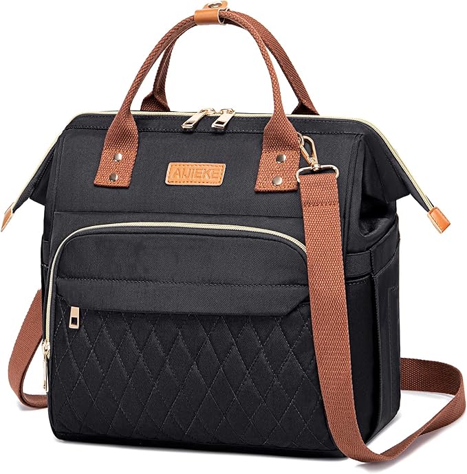 AIJIEKE Lunch Bag for Women, Leakproof & Insulated Work Lunch Box Tote, Reusable Adult Cooler Bag with Water Bottle Side Pocket & Removable Shoulder Strap, Black