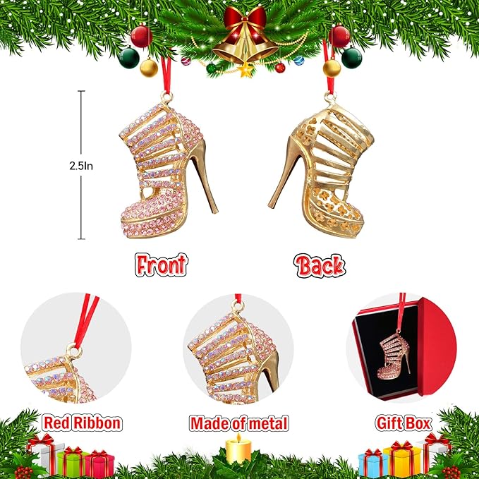 Ushinemi High Heel Shoe Ornaments for Christmas Tree, 2024 Hanging Ornament for Tree Decor, Sparkles Keepsake Gifts for Mom, Grandma, Women, Girls, Sisters