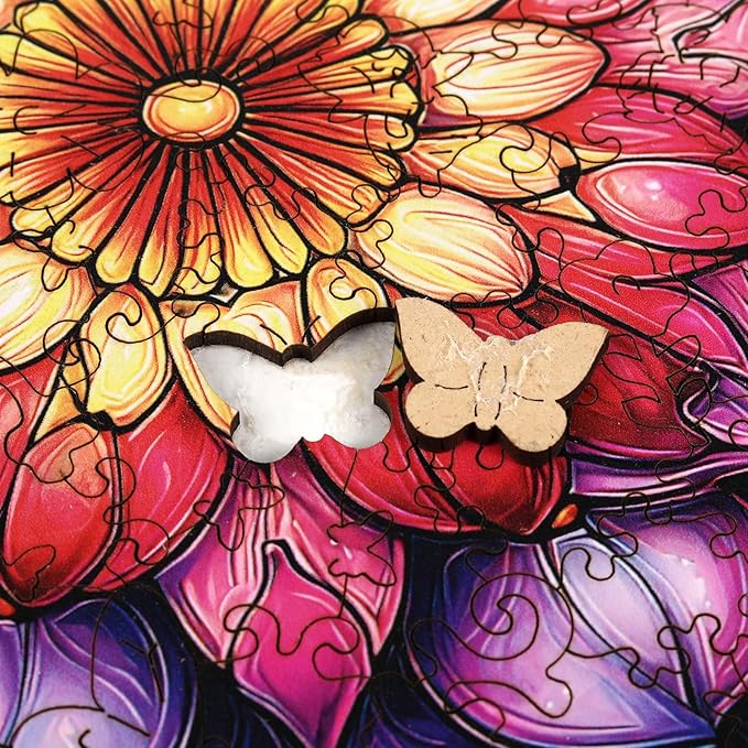 MEATRN Mandala Flowers Wooden Puzzles for Adults - 200 Pcs, 11.2x11.2 in, Fun Educational Wood Jigsaw Puzzle, Relaxing Wood Puzzle Game for Family & Friends Birthday Gift