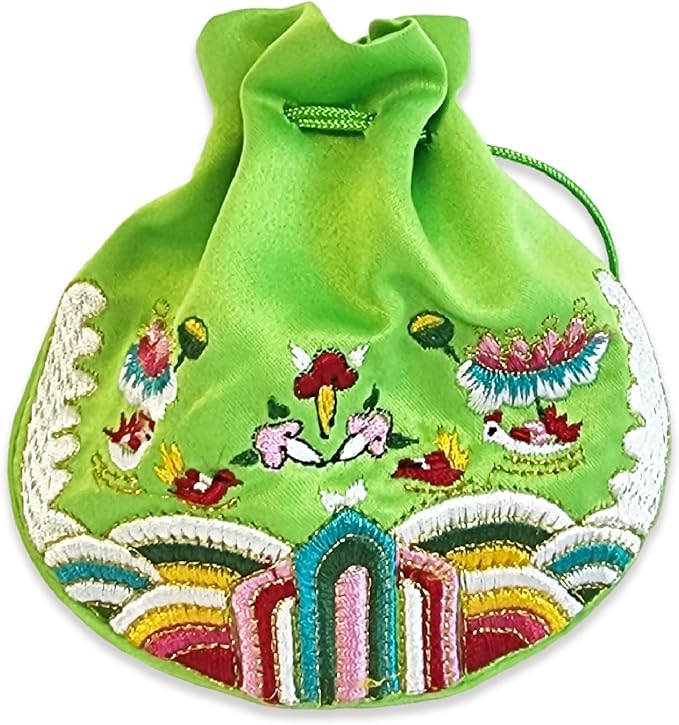 Seoulful Vintage Korean Embroidered Bokjumeoni - Traditional Lucky Pouch - Hanbok Fortune New Year's Gifts Bag (Green)