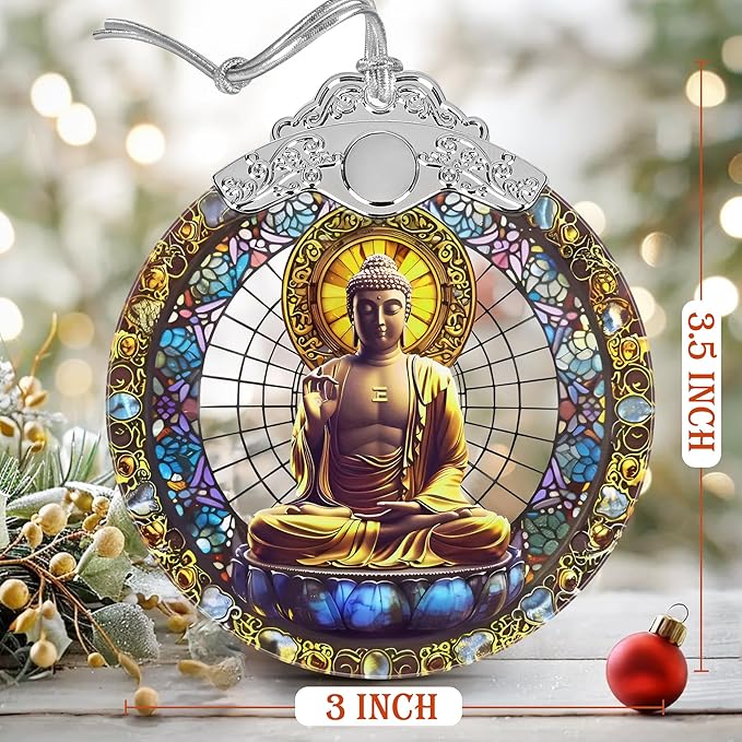 Tathagata Buddha Christmas Ornaments, 3" Stained Glass Christmas Decor, Christmas Tree Ornaments, Gifts for Women Men, Unique Gift Idea, Perfect for Holiday Party, Tree, Window, Home Decor