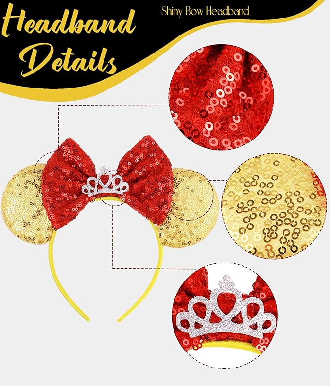 LIHELEI Mouse Ears Headband for Princess, Gold Sequin Mouse Ears for Women Princess Birthday Party Halloween Costume, Shiny Park Ears for Adult - Gold headband