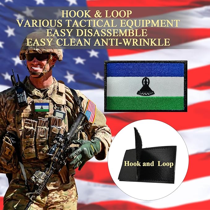 EmWoot 2PCS Lesotho Flag Patch Embroidered Morale Patch Military Tactical Patches Hook and Loop Applique Fastener