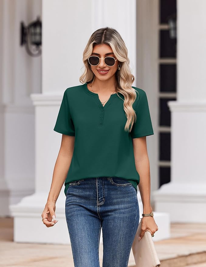 Zeagoo Womens Summer Tops V Neck Short Sleeve Shirts Dressy Casual Blouse Spring Vacation Tshirts Clothes