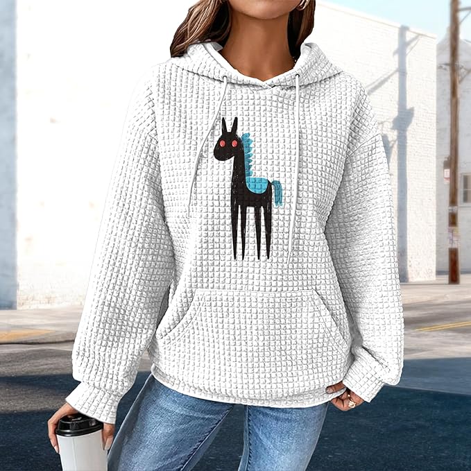 domirica Pullover Sweatshirts For Women Drawstring Long Sleeve Waffle Sweatshirt With Pocket Vintage Street Wear Qutfits