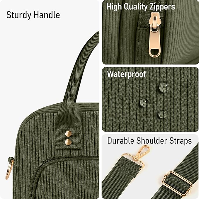 Lunch Bag Large Insulated Lunch Box for Women Men Adult Cute Green Lunchbox Corduroy Lunch Bags Boxes Pail with Adjustable Shoulder Strap for Work Mom Picnic Office Travel 11.4×6.8×9.1 inches 11.5L