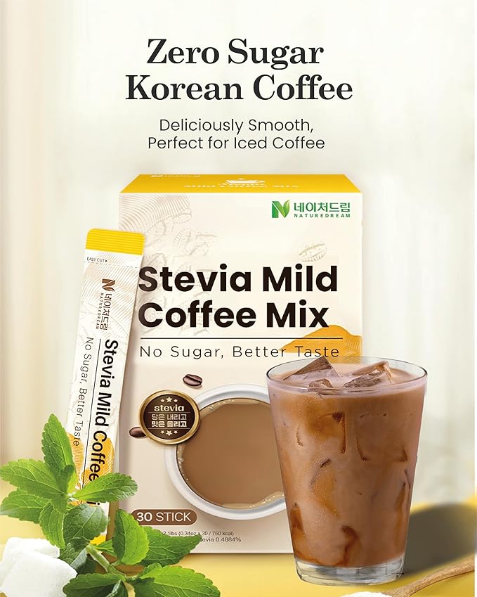 NATUREDREAM Zero Sugar Korean Coffee (30 Sticks) - Single Serve Portable Instant Coffee Packets with Creamer. Sugar-Free, Healthy Coffee Mix.