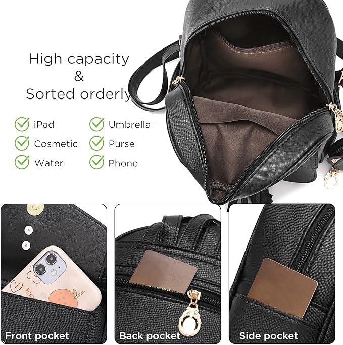 I IHAYNER Girls Fashion Backpack Mini Purse Backpack for Women Small Leather Backpack Purse for Teen Girls with Coin Purse | Backpack Purse, with Coin Purse