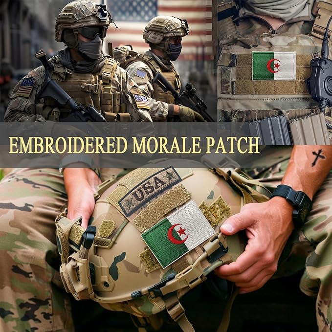 EmWoot 2PCS Algeria Flag Patch Embroidered Morale Patch Military Tactical Patches Hook and Loop
