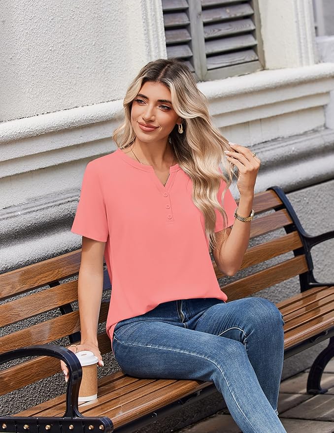 Zeagoo Womens Summer Tops V Neck Short Sleeve Shirts Dressy Casual Blouse Spring Vacation Tshirts Clothes