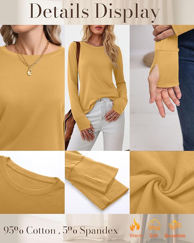 Huukeay 3 Pack Women's Long Sleeve Shirts with Thumb Holes, Cotton Casual Crew Neck Tunic Tops Fall Loose Y2k Trendy Outfits