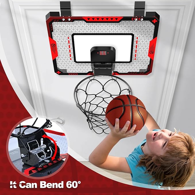 Indoor Basketball Hoop for Kids 5 6 7 8 9 10+Years Old Boys,Mini Basketball Hoop Over The Door Mini Hoop with Electronic Scoreboard & 3 Balls,Kids Basketball Hoop Sport Toys for Gift for Boys Age 5-10
