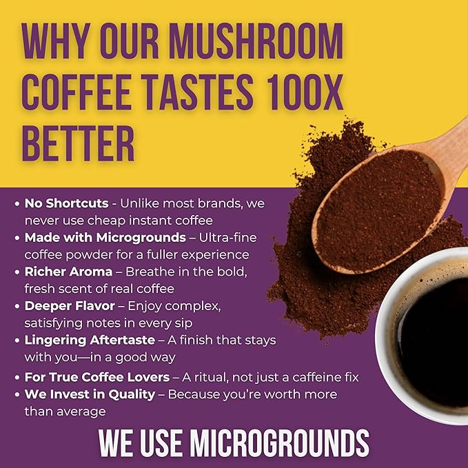 Grateful Earth Mushroom Coffee, Coconut Instant Coffee with Lion’s Mane Mushrooms, Chaga, Turmeric, L-Theanine, Cinnamon, Super Brain Blend For Energy & Immune Support, Dairy & Gluten Free, 20 Packets