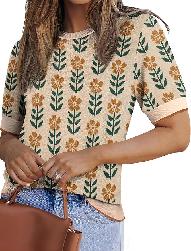 Zeagoo Women Short Sleeve Sweater Summer Crew Neck Dressy Casual Soft Knit Pullover Tops Trendy