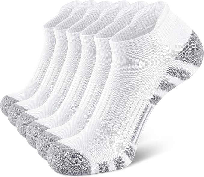Airacker Athletic Running Ankle Cotton Socks, Low Cut Cushioned functional Anti-Blister Tab Sports Socks for Men Women 6pairs