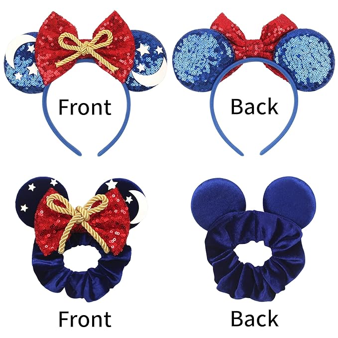 zhezesmila Mouse Ears Headband and Scrunchies Velvet Hair Accessories for Women Shiny Headband and Mic Ears Scrunchies for Birthday Party