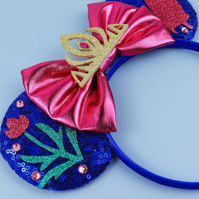 LIHELEI Mouse Ears Headband, Princess Headbands for Women Birthday Party, Blue Sequin Bows Headwear Hair Accessories - Blue Headband