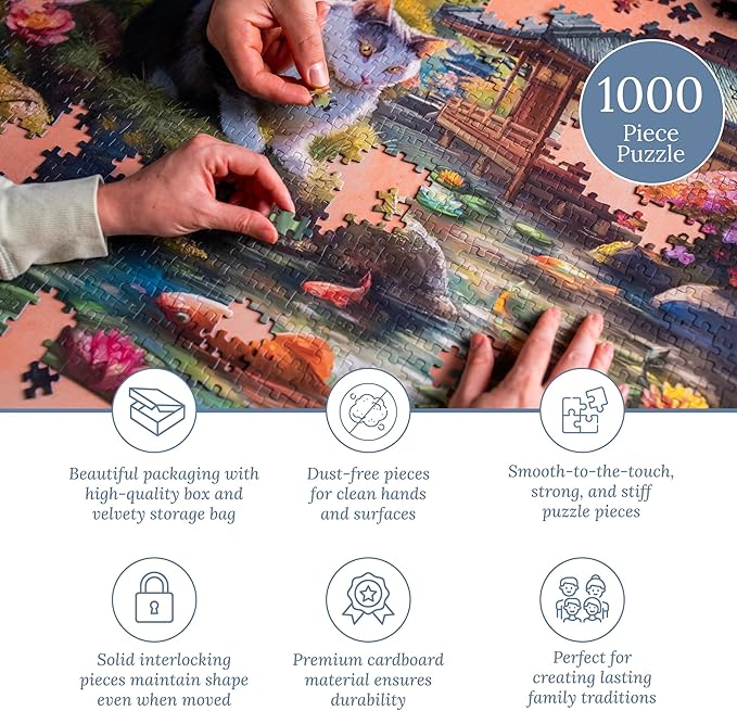 MOSAIC PUZZLES The Koi and The Kitty Encounter Puzzles for Adults - Premium Jigsaw Puzzles, 1000 Pieces