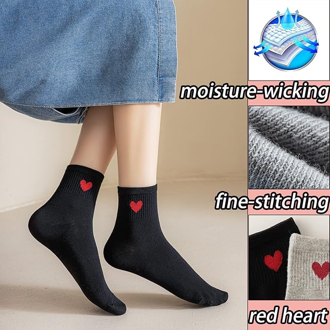 CHUNFO Cute Heart White Red Ankle Women Socks Frilly Fun Bear Pattern Long Crew Novelty Aesthetic Girls Sock 4 & More Pairs
