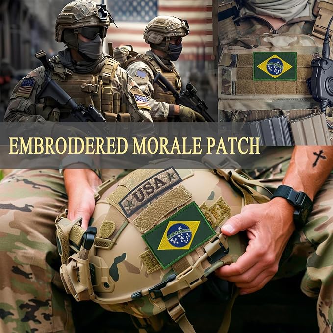 EmWoot 2PCS Brazil Flag Patch Embroidered Morale Patch Military Tactical Patches Hook and Loop