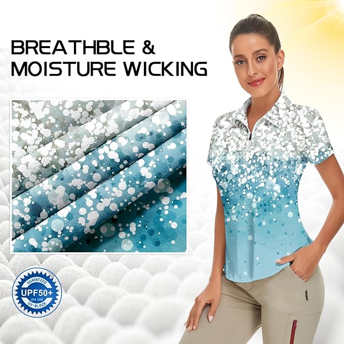 Women's Golf Shirt Short Sleeve Tennis Shirt Quarter Zip Golf Pullover Golf Polo Shirts Argyle Tops