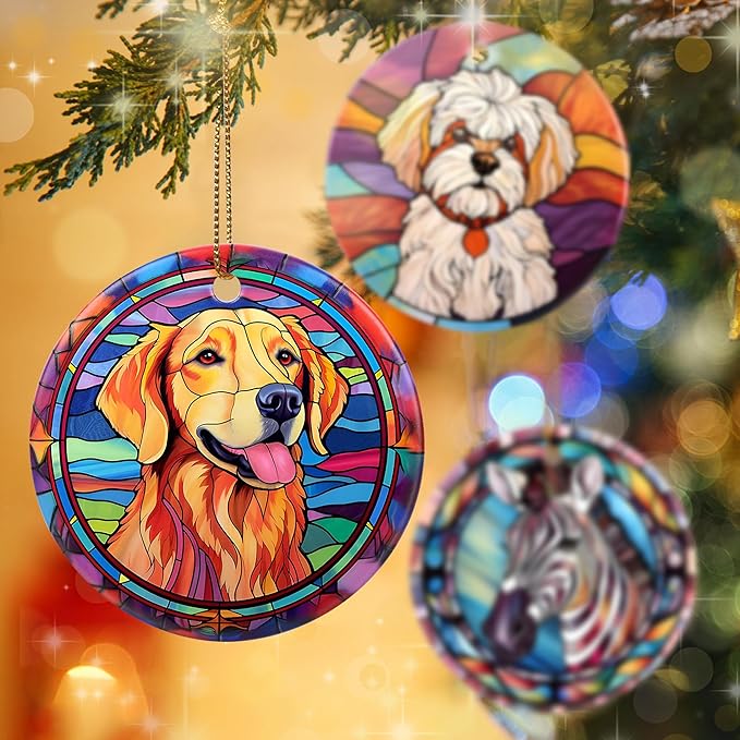Jocidea Golden Retriever Ornament Christmas, 2.8" Ceramic Christmas Decoration, Dog Christmas Tree Ornament, Holiday Ornament Gift, Golden Retriever Themed Gifts, Christmas Keepsake Ideas
