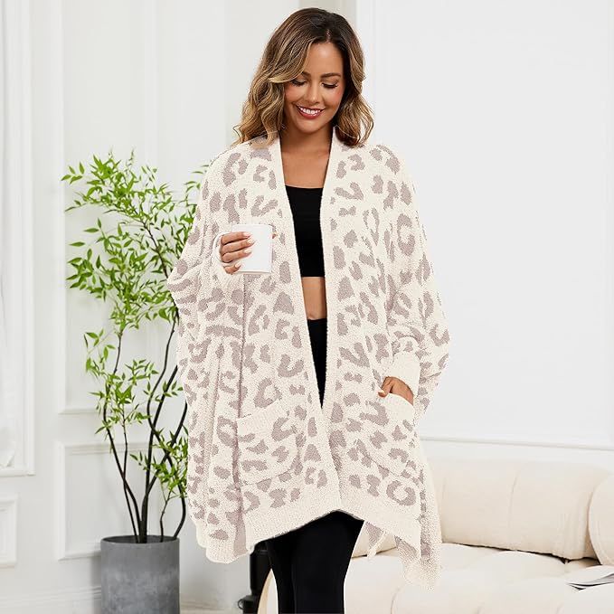 Wearable Blanket Sherpa Poncho Unique Office Work Warm Cozy Shawl TV Throw Blankets, Plush Cape Wrap for Adults