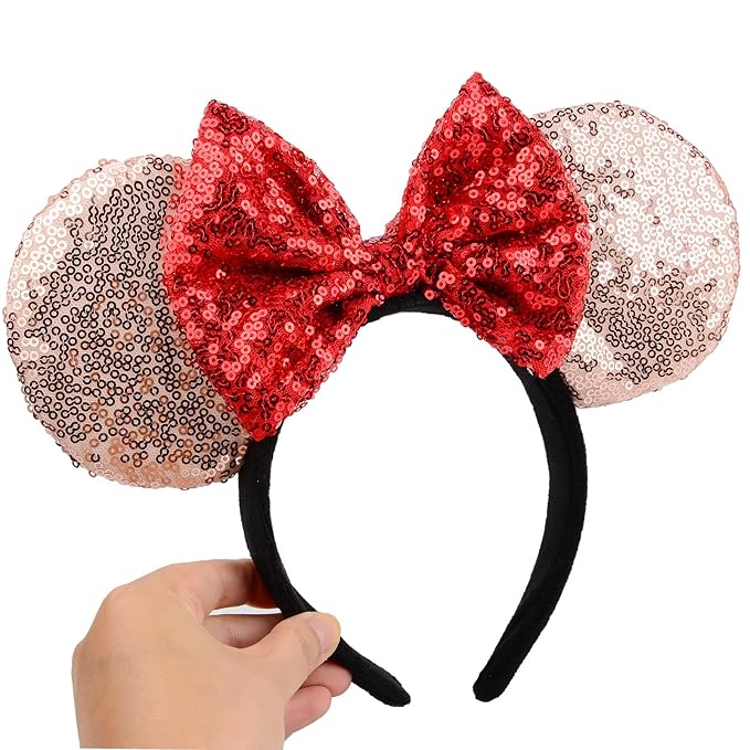 HoveBeaty Mouse Ears Headbands Shiny Sequin Bows Hairband Hair Accessories for Christmas Holloween Cosplay Parties