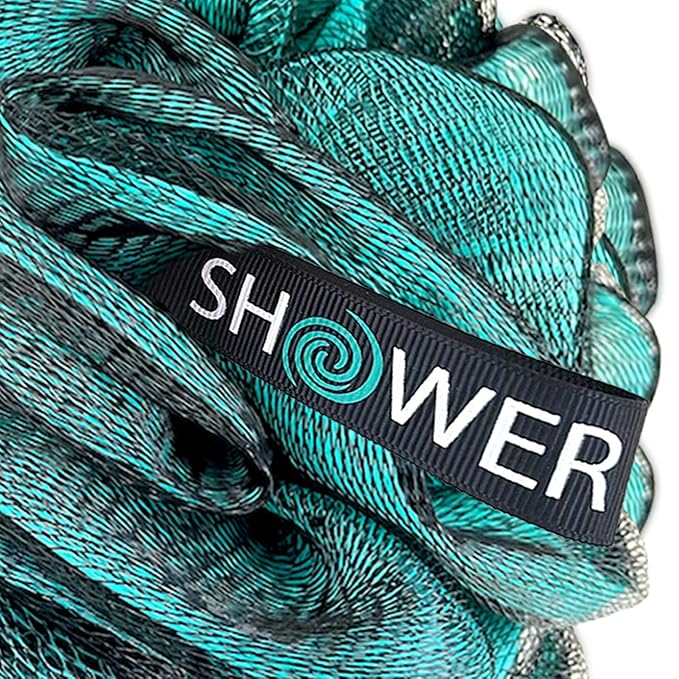 SHOWER BOUQUET Loofah-Charcoal Bath-Sponge XL-4-Pack-Blue-Green // Extra Large 75g Soft Mesh Color & Black Lufa Loofa Loufa Puff Set/Exfoliating Body Scrubber for Women and Men - Exfoliate & Soothe