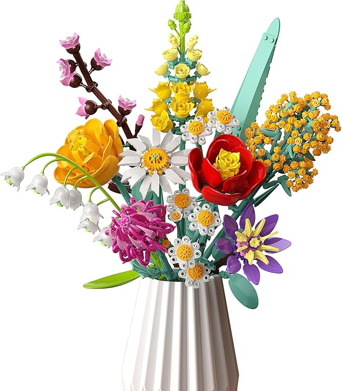 Flowers Bouquet Building Set, 1070PCS Wildflower Botanical Collection Kit, Artificial Plant Flower Toy for Women Kids Girls, Home Office Decor Gift for Valentine's Day, Mother's Day, Christmas