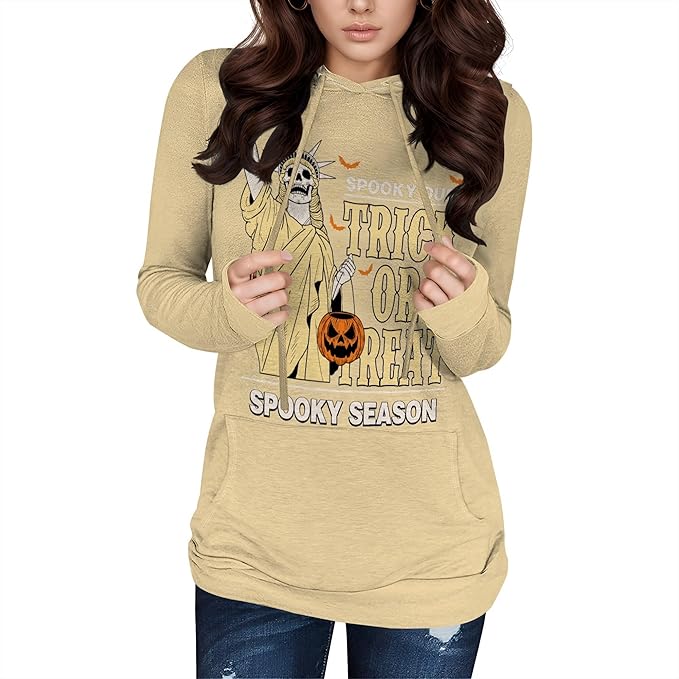 domirica Halloween Sweatshirts For Women Long Sleeve Spooky Graphic Sweatshirts Pumpkin Pullover Halloween Party Club Wear