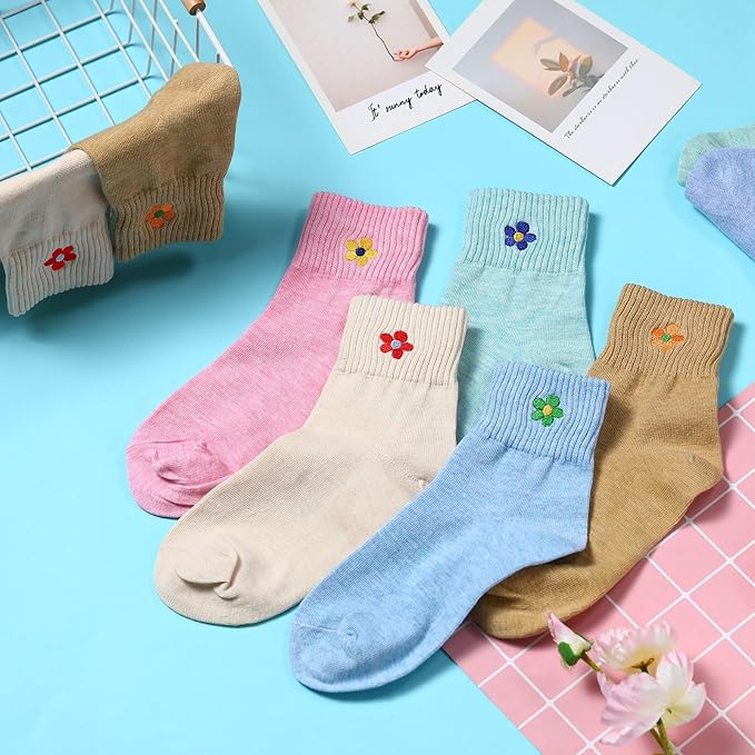 Eurzom 10 Pairs Socks Womens Crew Elastic Ankle Length Cotton Socks Aesthetic Cute Lightweight Low Cut Gifts for Women
