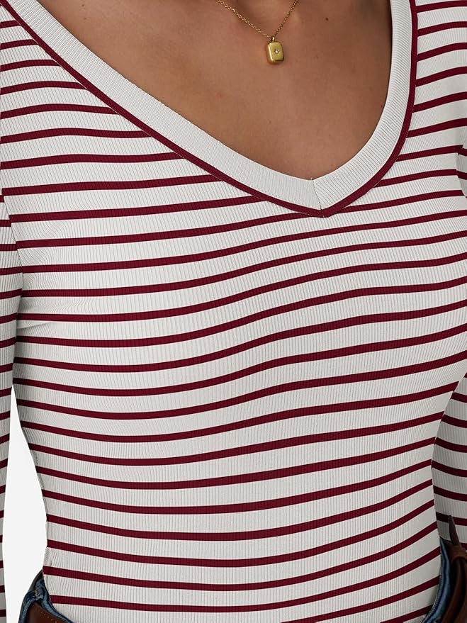 Womens 3/4 Sleeve Scoop Neck Top Ribbed Knit Slim Fitted Casual Basic Tee Shirts 2025 Fall Trendy Work T-Shirt Outfits