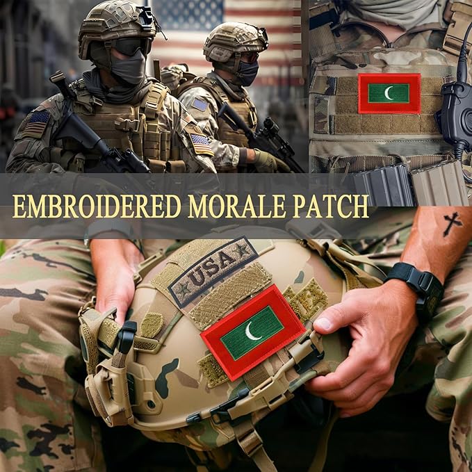 EmWoot 2PCS Maldives Flag Patch Embroidered Morale Patch Military Tactical Patches Hook and Loop