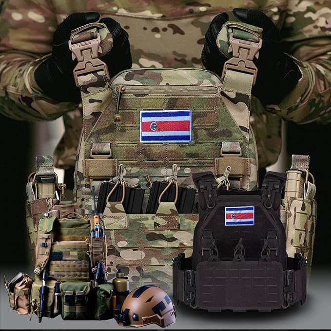 EmWoot 2PCS Costa Rica Flag Patch Embroidered Morale Patch Military Tactical Patches Hook and Loop