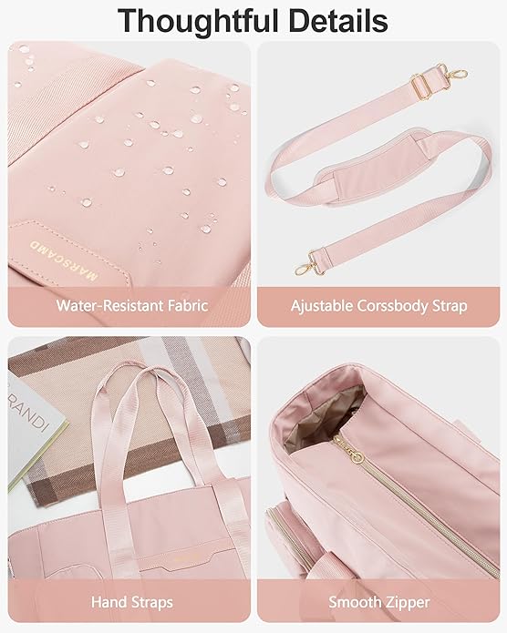 Teacher Tote Bag for Work with 10 Pockets, 15.6" Laptop Water-Resistant Bag with Crossbody Strap for Women, College