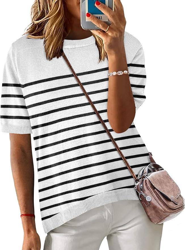 Zeagoo Womens Summer Short Sleeve Tops Crew Neck Lightweight Pullover Sweaters Loose Dressy Casual Blouse Basic Clothes