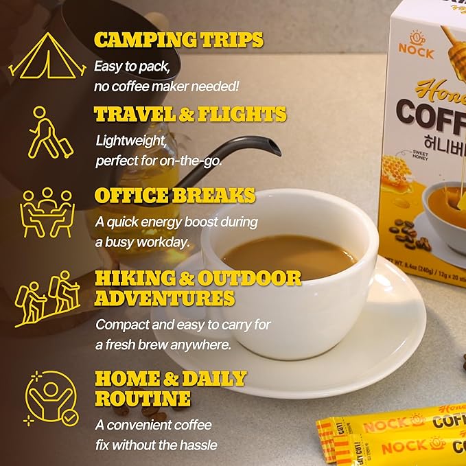 [Nokchawon] Honey Butter Coffee Mix, Sweet & Creamy Korean Instant coffee, Unique Gourmet Flavor for Office & Home Cafe, 50 Sticks (21.16 oz)