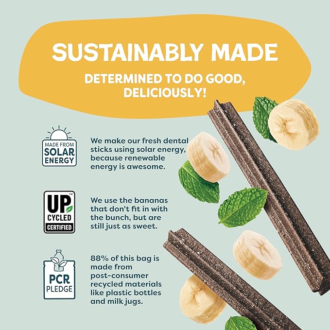 Shameless Pets Dental Treats for Dogs, Banana Bone-Anza - Healthy Dental Sticks with Hip & Joint Support for Teeth Cleaning & Fresh Breath - Chews Free from Grain, Corn & Soy