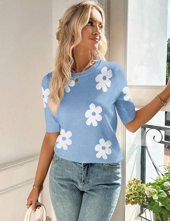 Zeagoo Womens Summer Short Sleeve Tops Crew Neck Lightweight Pullover Sweaters Loose Dressy Casual Blouse Basic Clothes