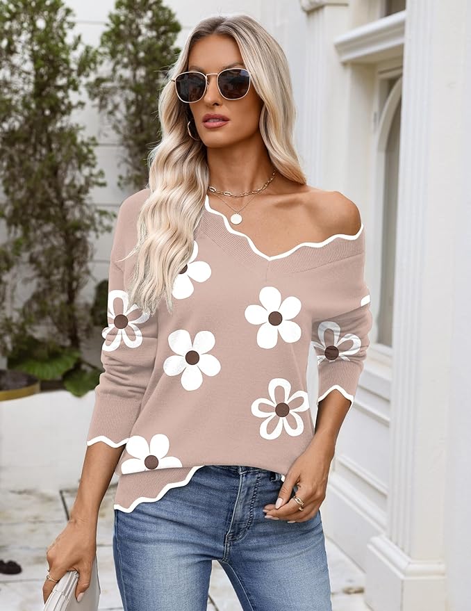 Zeagoo Women's 2026 Fall V Neck Sweater Casual Long Sleeve Lightweight Ribbed Knit Pullover Sweaters Dressy Casual Tops