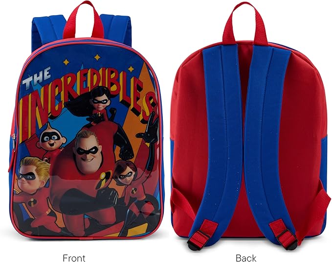 Disney Incredibles Backpack for Kids - Cute & Durable Kids Backpack for Boys with Padded Straps & Zip Compartment - Ideal Toddler Bookbag for School & Travel - 15”