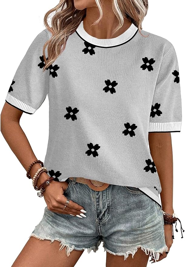 Zeagoo Womens Summer Short Sleeve Tops Crew Neck Lightweight Pullover Sweaters Loose Dressy Casual Blouse Basic Clothes