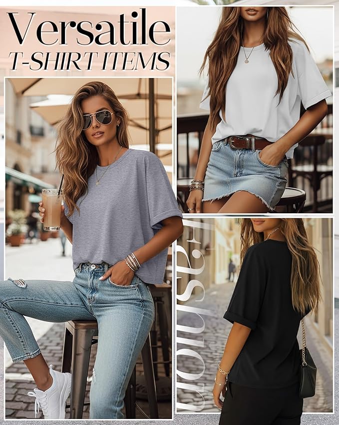 Riyiper 3 Pack Women's Oversized T-Shirt Half Sleeve Summer Tees Casual Loose Fit Crew Neck Basic Tops