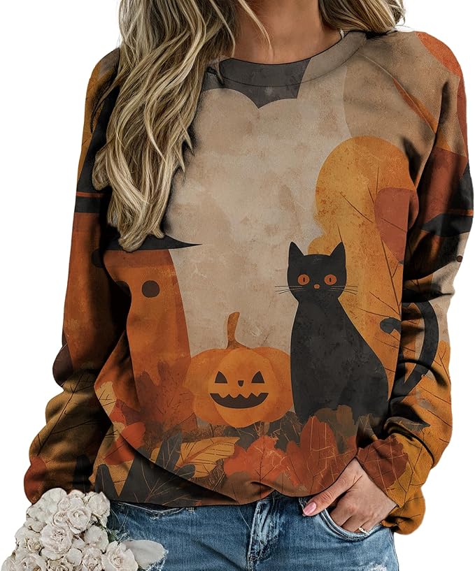 domirica Halloween Sweatshirt For Women Long Sleeve Crew Neck Sweatshirts Fall Halloween Costumes For Holiday Party 2025