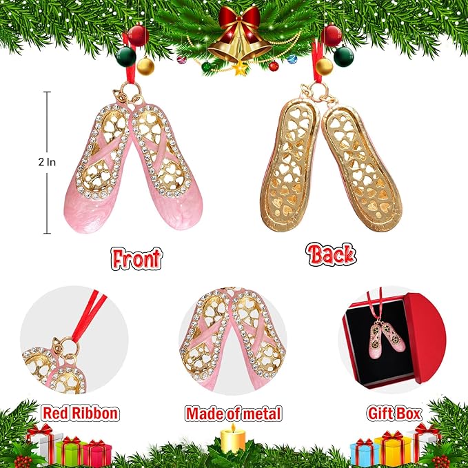 Ushinemi Ballet Toe Dancing Shoe Ornaments for Christmas Tree, Mini Hanging Decor, 2024 Sparkles Keepsake Gifts for Kids Girls
