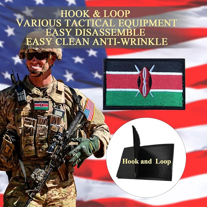 EmWoot 2PCS Kenya Flag Patch Embroidered Morale Patch Military Tactical Patches Hook and Loop