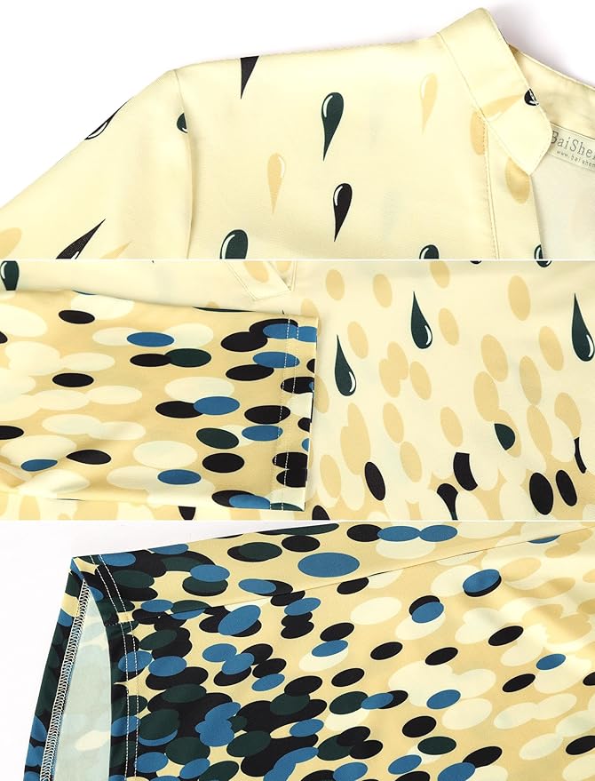 BAISHENGGT 3/4 Sleeve Tops for Women Notch V Neck Floral Work Blouses Dressy Casual Loose Fit Going Out Tunic Tops